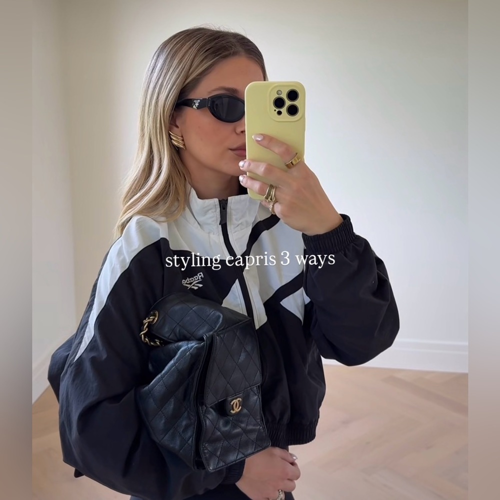 Retro Reebok track jacket windbreaker vintage style black crop cinch jacket